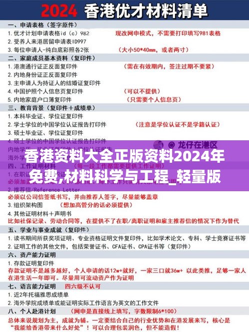 香港资料大全正版资料2024年免费,材料科学与工程_轻量版NHD67.802