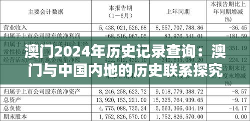 澳门2024年历史记录查询：澳门与中国内地的历史联系探究